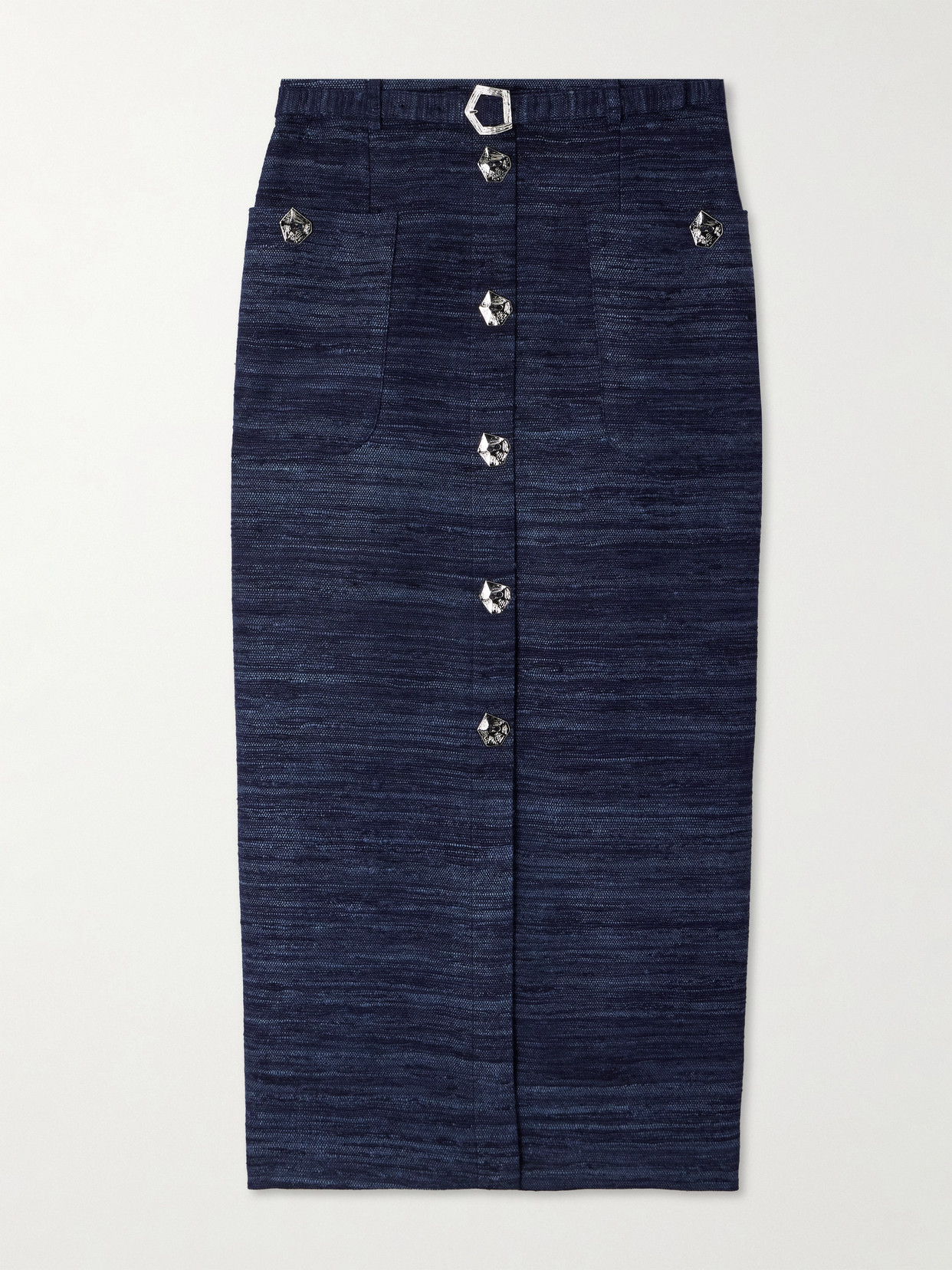 Violante Nessi Corot Belted Silk-tweed Midi Skirt In Blue