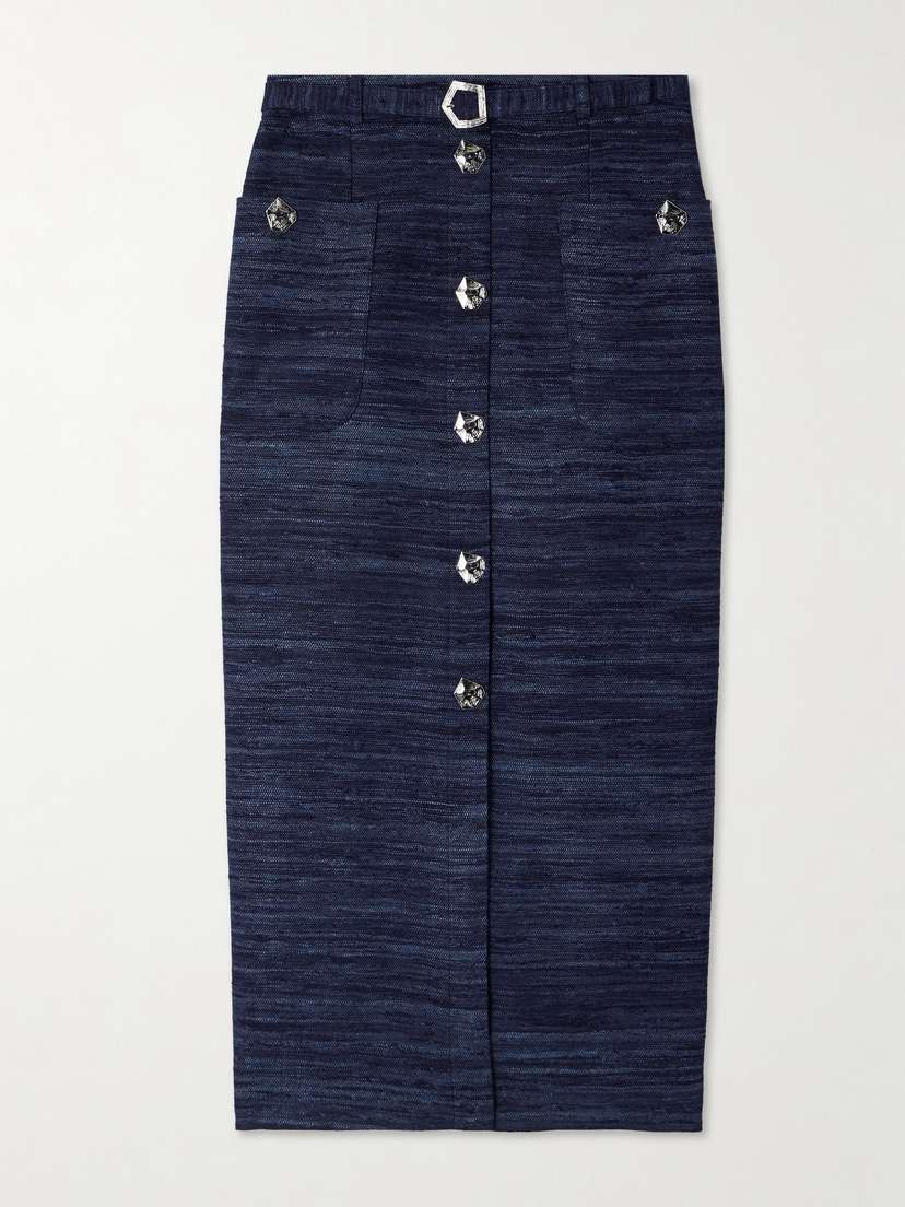 VIOLANTE NESSI Corot Belted Silk-tweed Midi Skirt