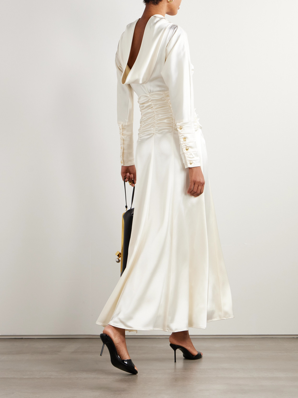 Violante Nessi Edgar Open-back Gathered Satin Gown In White