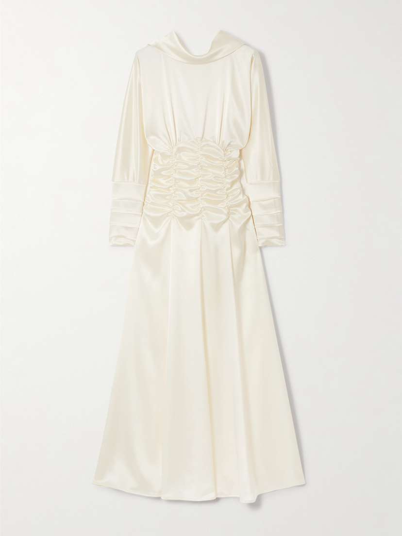VIOLANTE NESSI Edgar Open-back Gathered Satin Gown