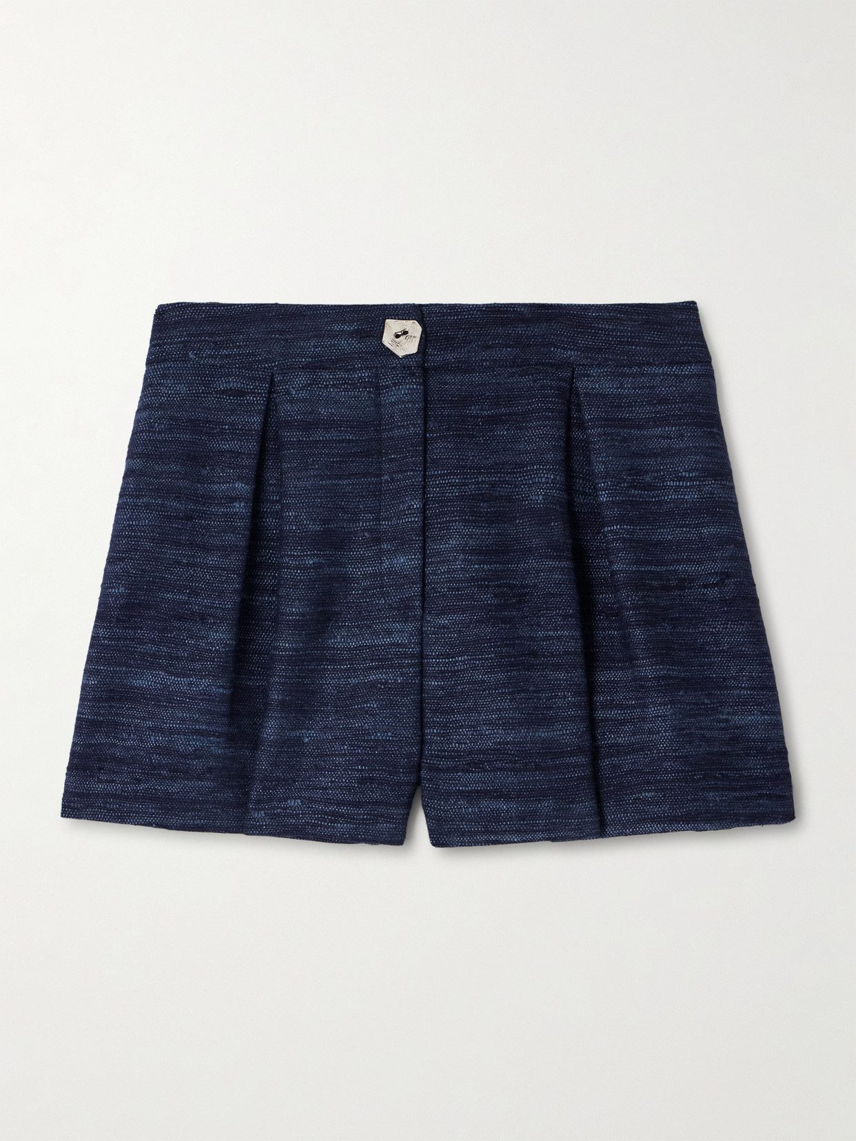 Violante Nessi Pasolini Pleated Silk-tweed Shorts In Blue