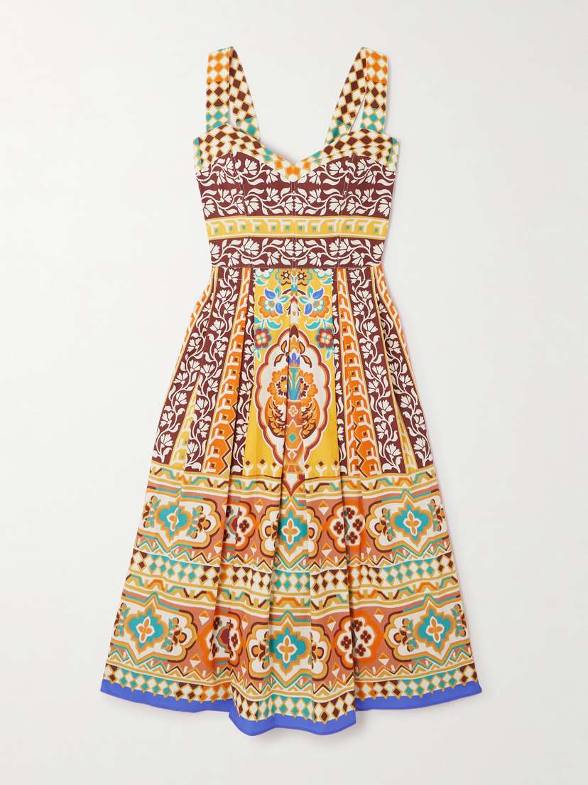 Etro Pleated Printed Cotton-poplin Midi Dress