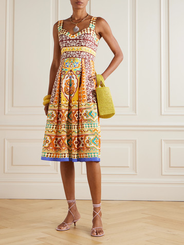 Etro Pleated printed cotton-poplin midi dress