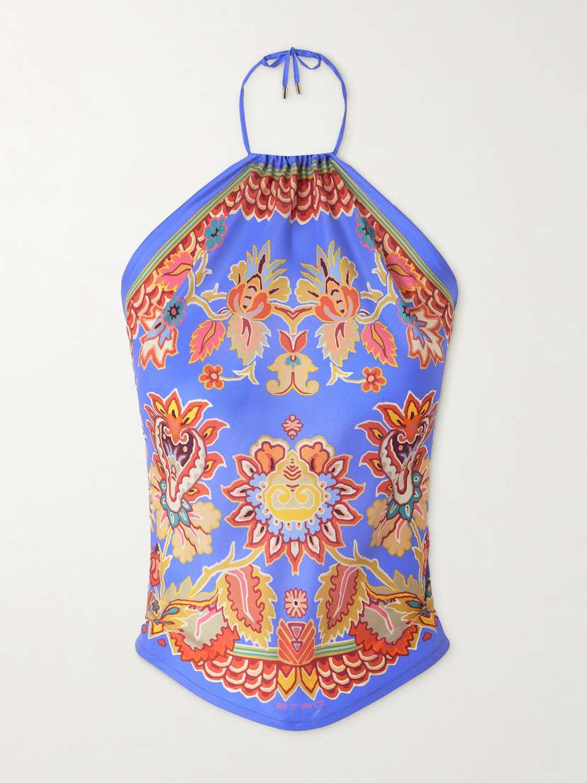 Etro Cropped Printed Silk-satin Top