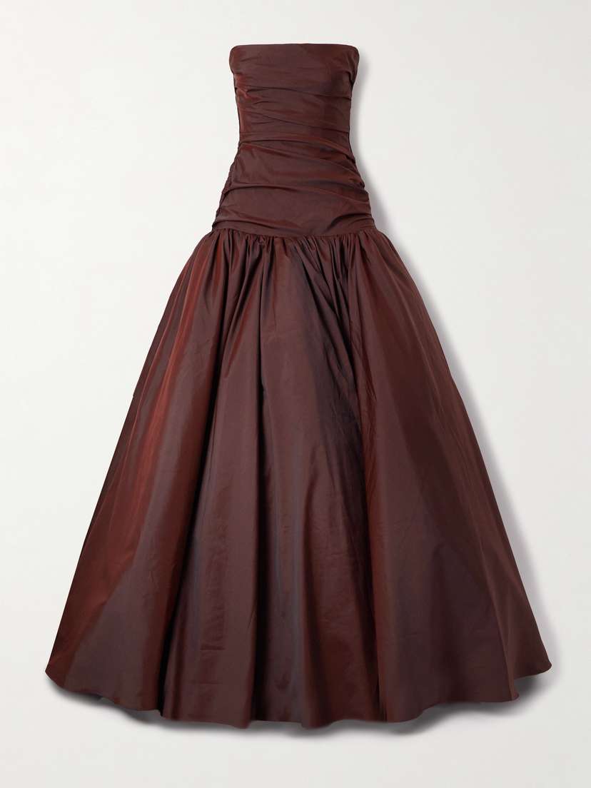 Marmar Halim Strapless Draped Taffeta Gown