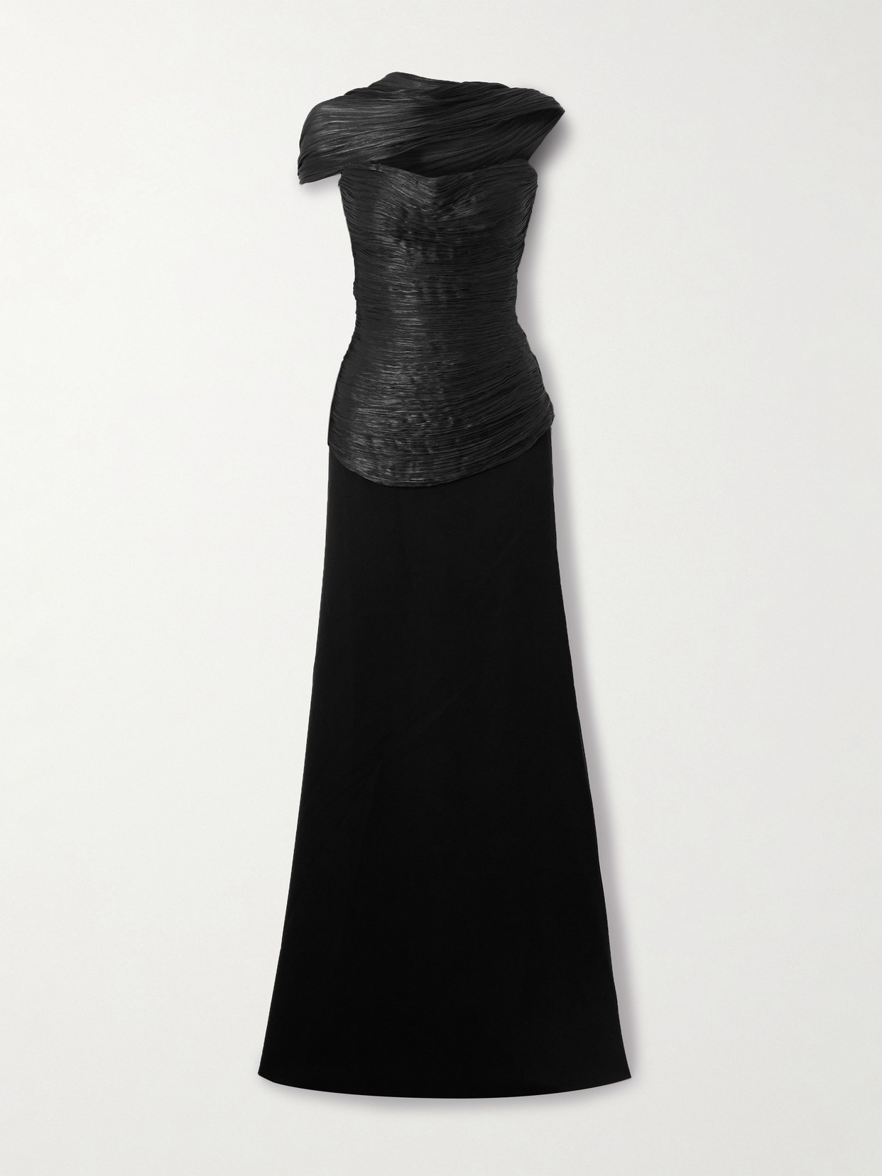 Marmar Halim Strapless Plissé-satin And Crepe Gown And Cape In Black
