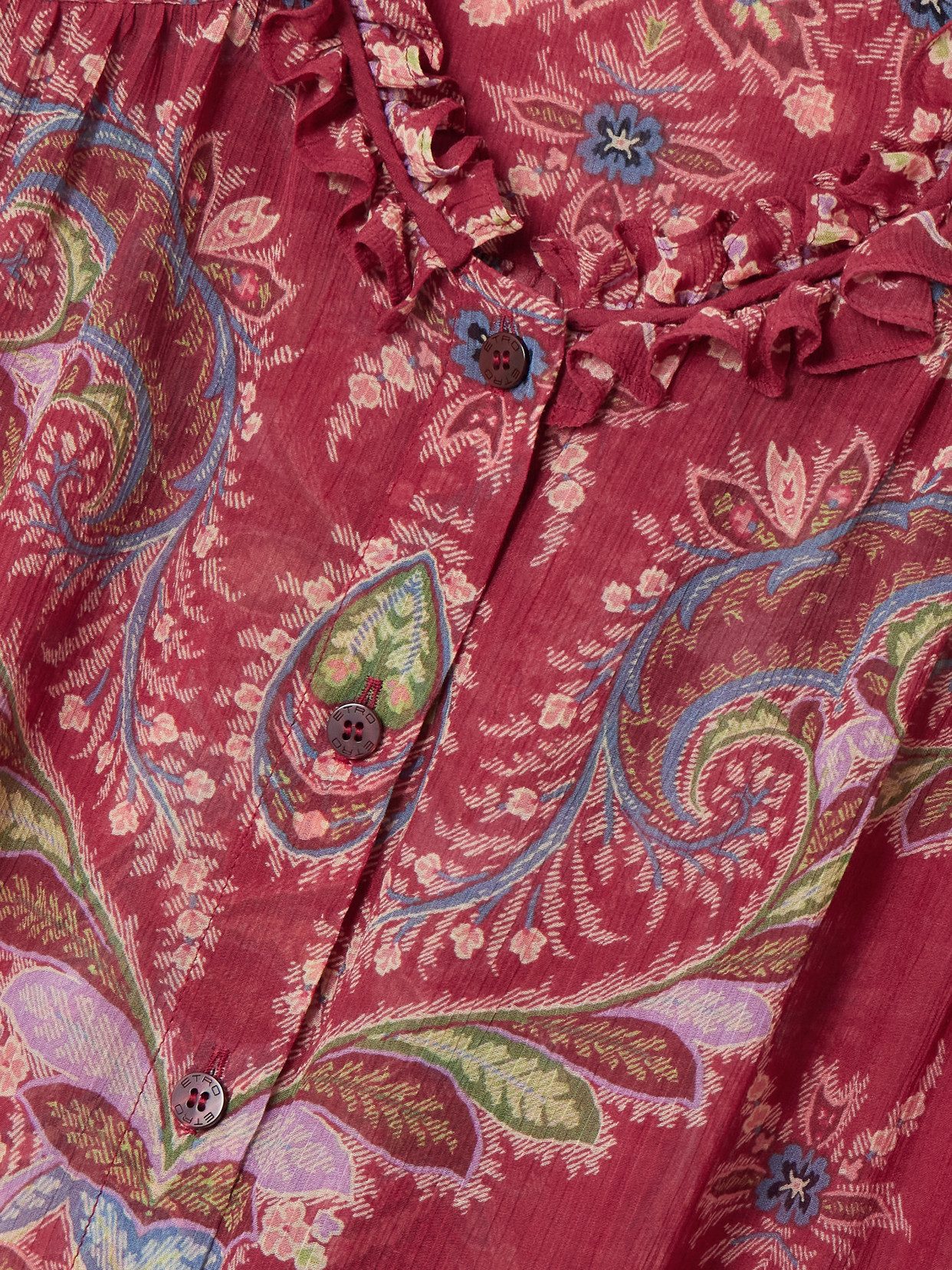 Etro Boho Ruffled Printed Chiffon Blouse In Red