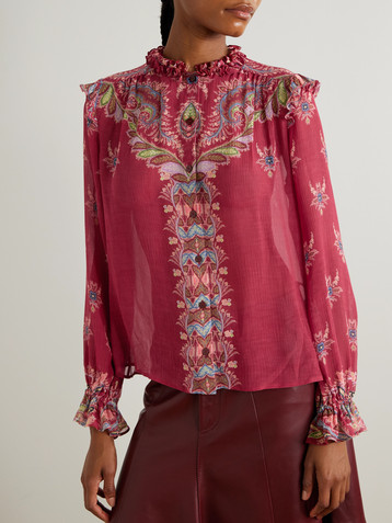 Etro Boho ruffled printed chiffon blouse