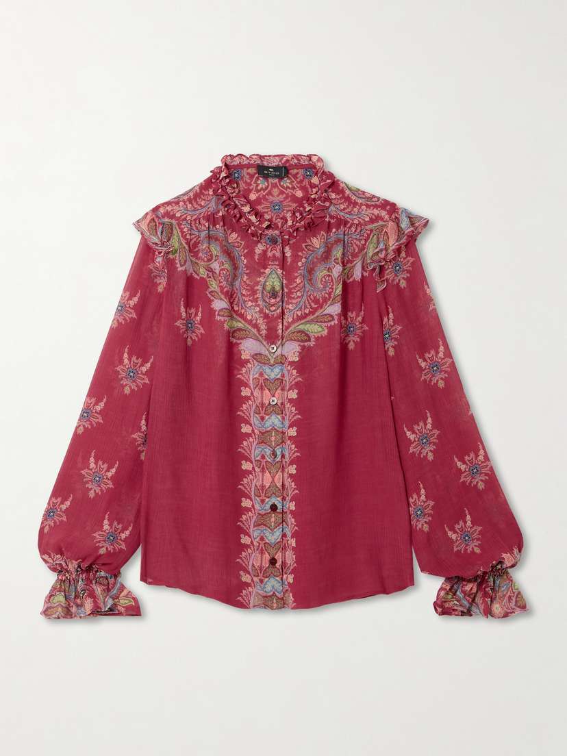 Etro Boho Ruffled Printed Chiffon Blouse