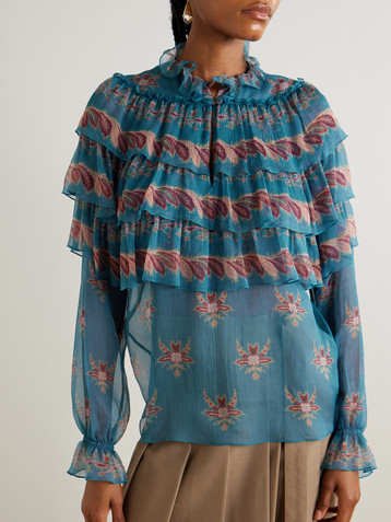 Etro Ruffled tiered printed silk-chiffon blouse