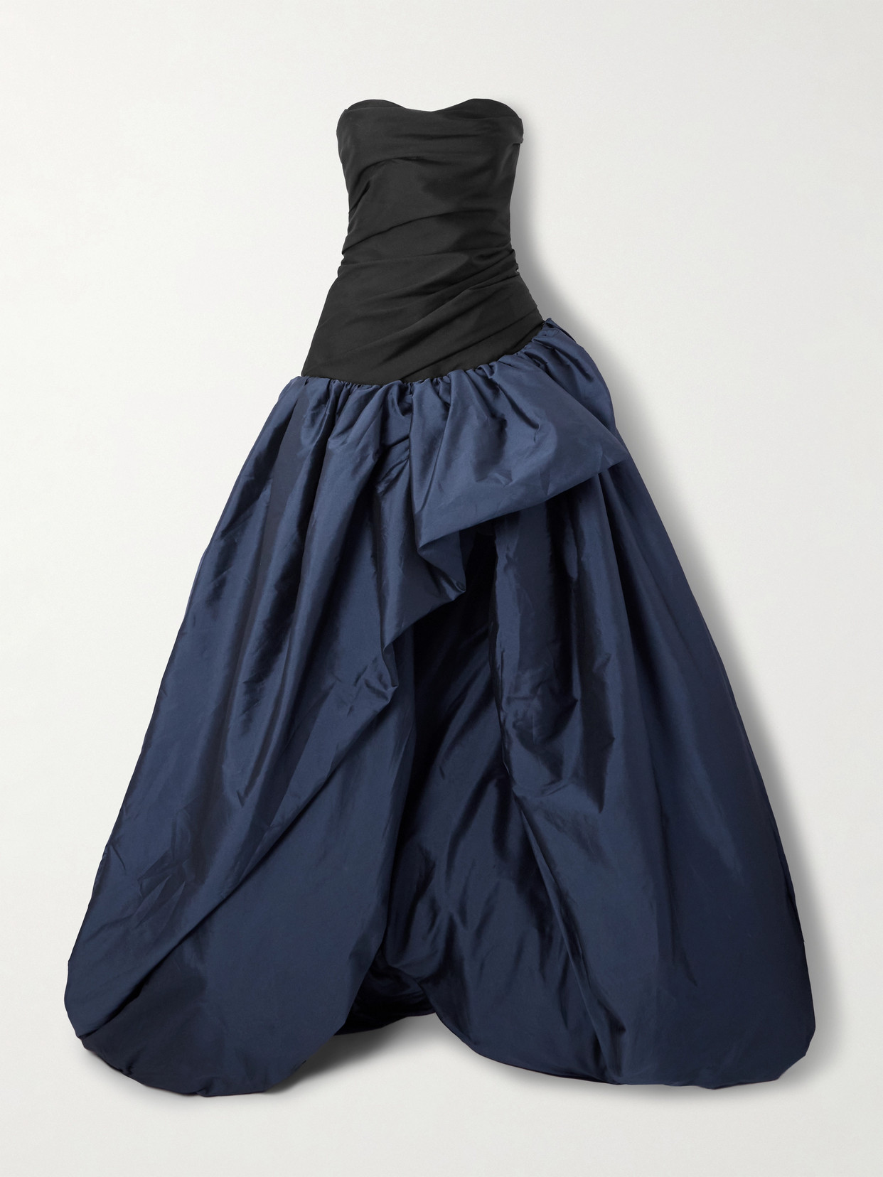 Marmar Halim Strapless Ruched Satin And Twill Gown In Blue