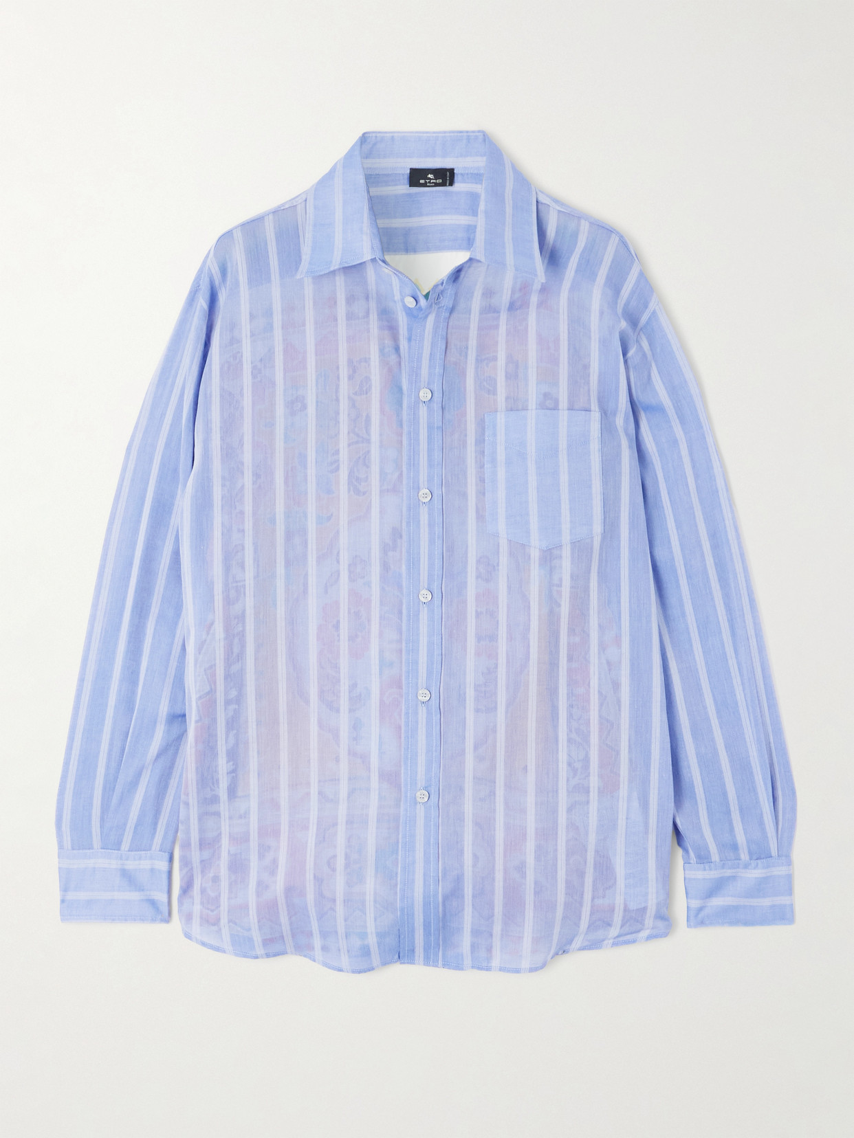 Etro Printed Silk And Striped Cotton-voile Shirt In Blue
