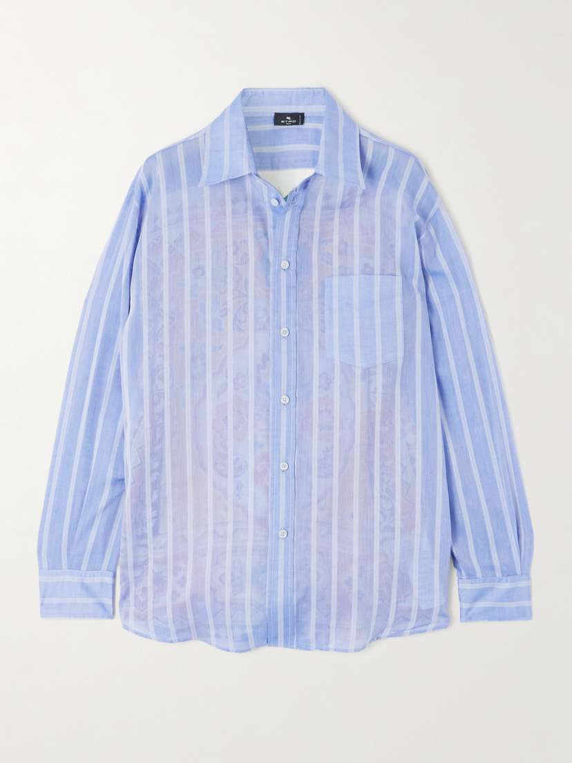 Etro Printed Silk And Striped Cotton-voile Shirt