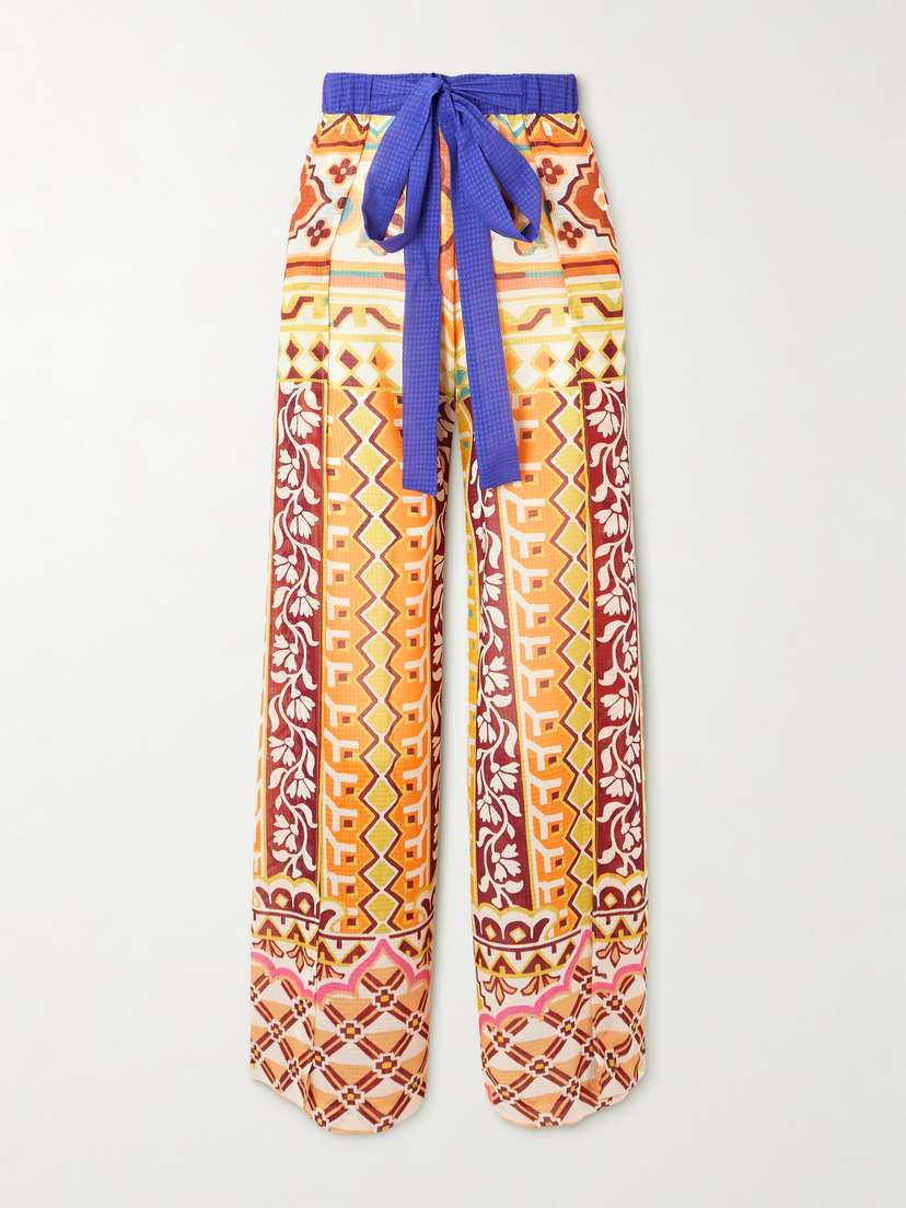 Etro Belted Printed Satin-jacquard Wide-leg Pants