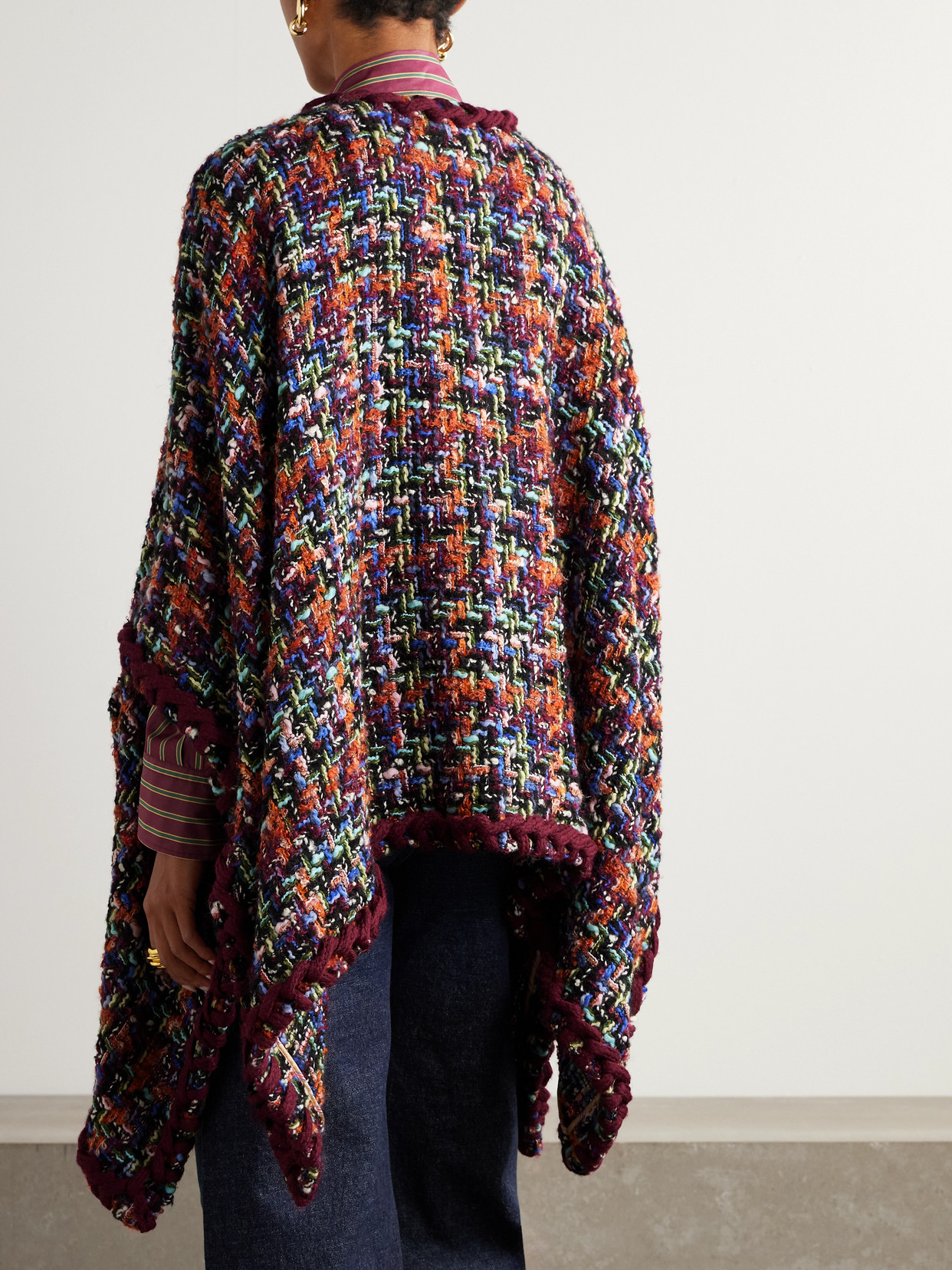 Etro Tweed Poncho In Burgundy