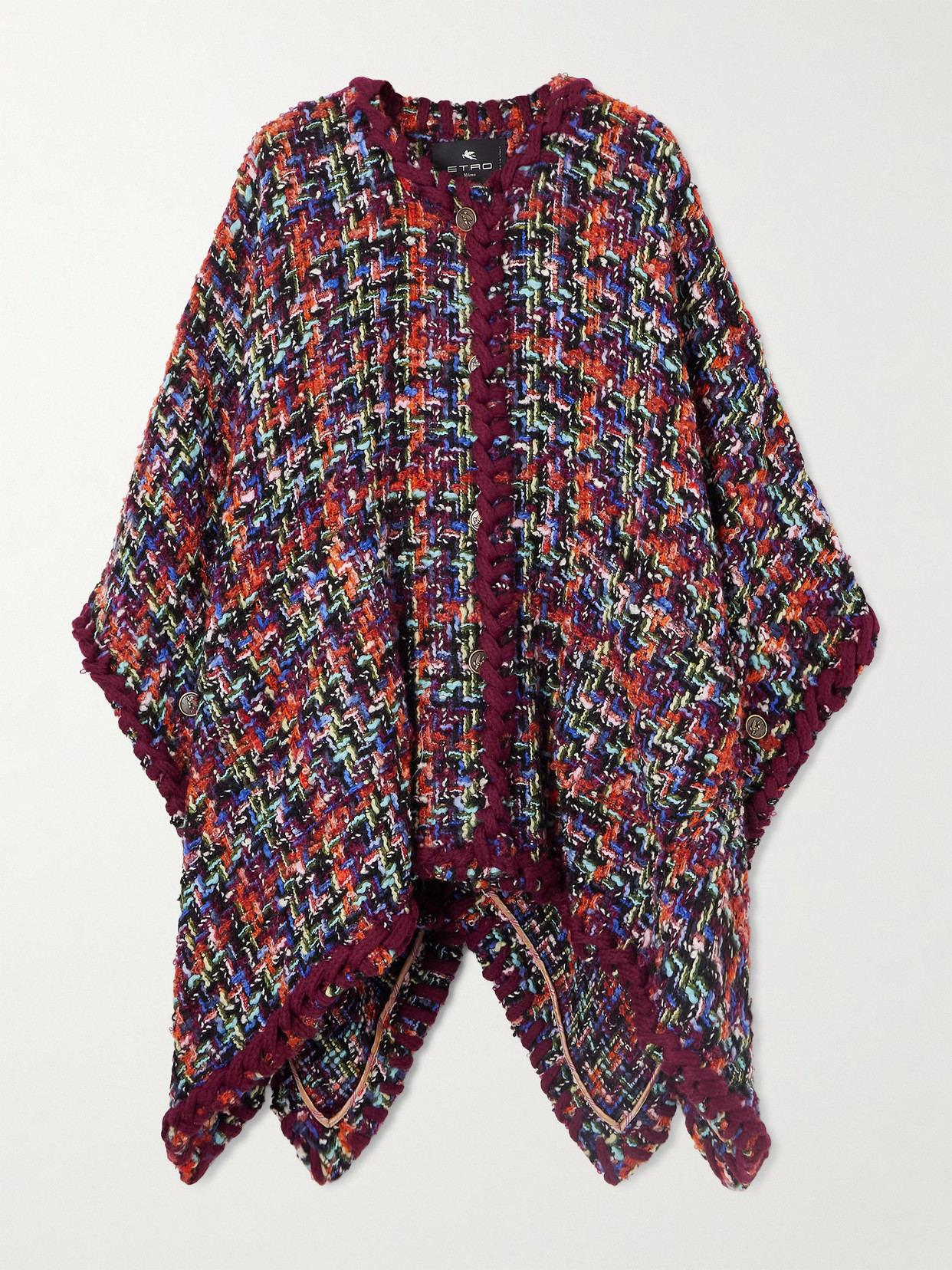 Etro Tweed Poncho In Burgundy