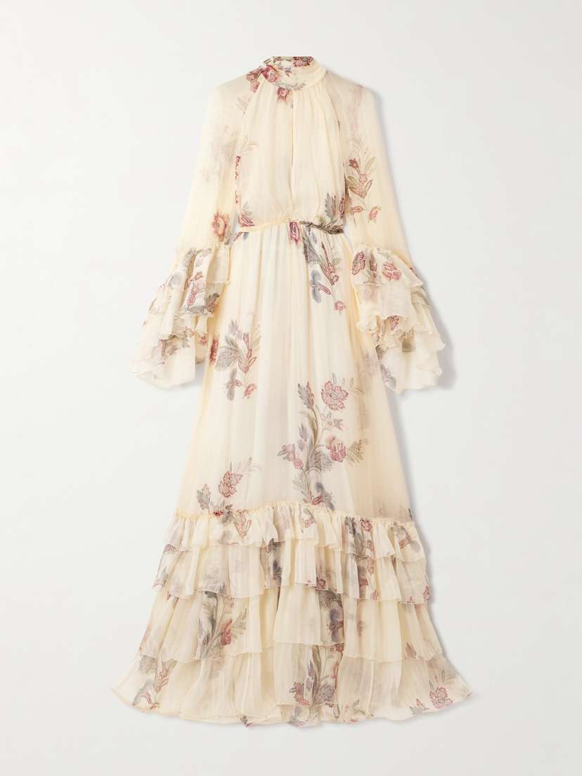 Etro Tiered Tie-neck Floral-print Silk-crepon Maxi Dress