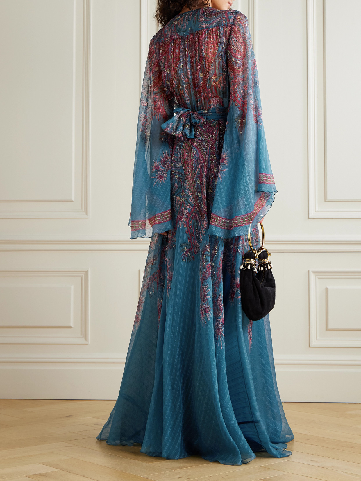 Etro Women Light Blue Paisley Print Pekin Crepon Long Dress