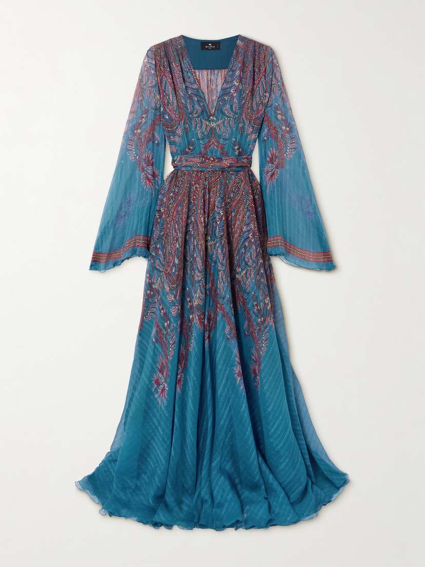 Etro Belted Paisley-print Silk-crepon Maxi Dress