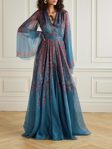 Etro Belted paisley-print silk-crepon maxi dress
