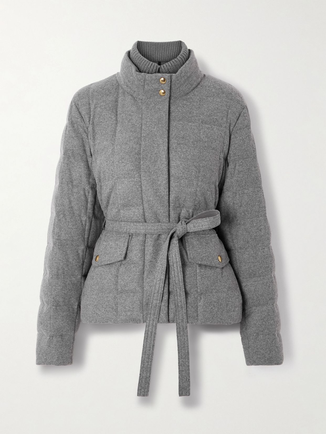 Bussettes belted quilted padded flannel down jacket