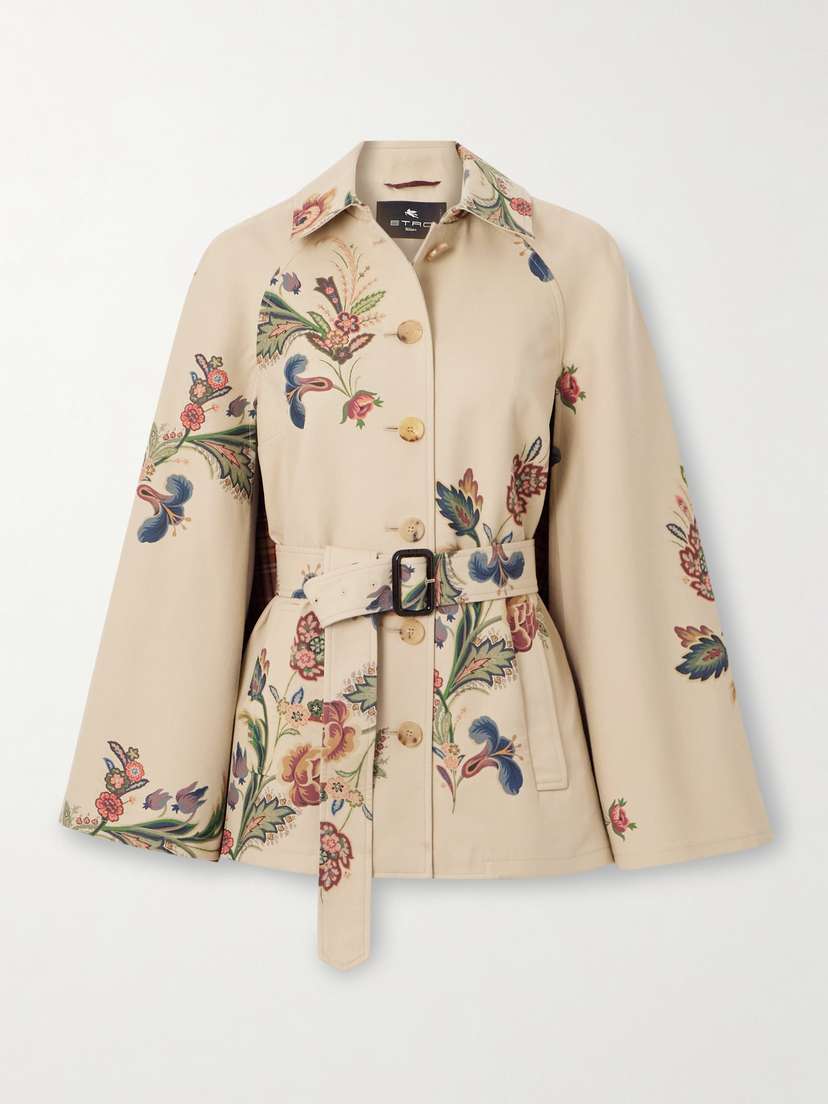 Etro Cape-effect Belted Printed Cotton-blend Twill Jacket