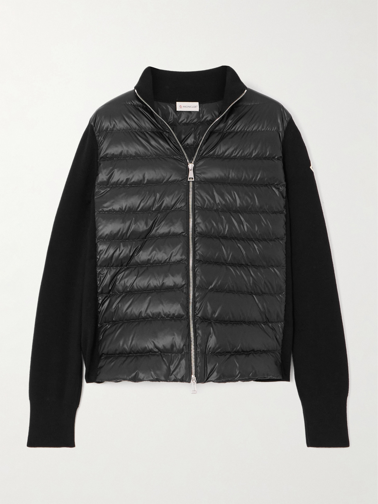 Moncler Wool And Quilted Shell Down Cardigan In Black