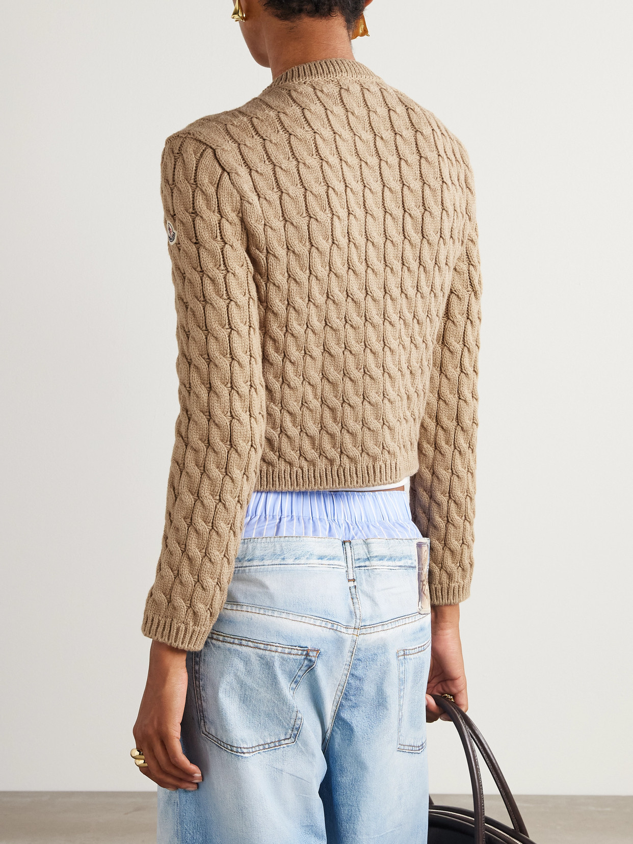 Moncler Appliquéd Cable-knit Cotton-blend Cardigan