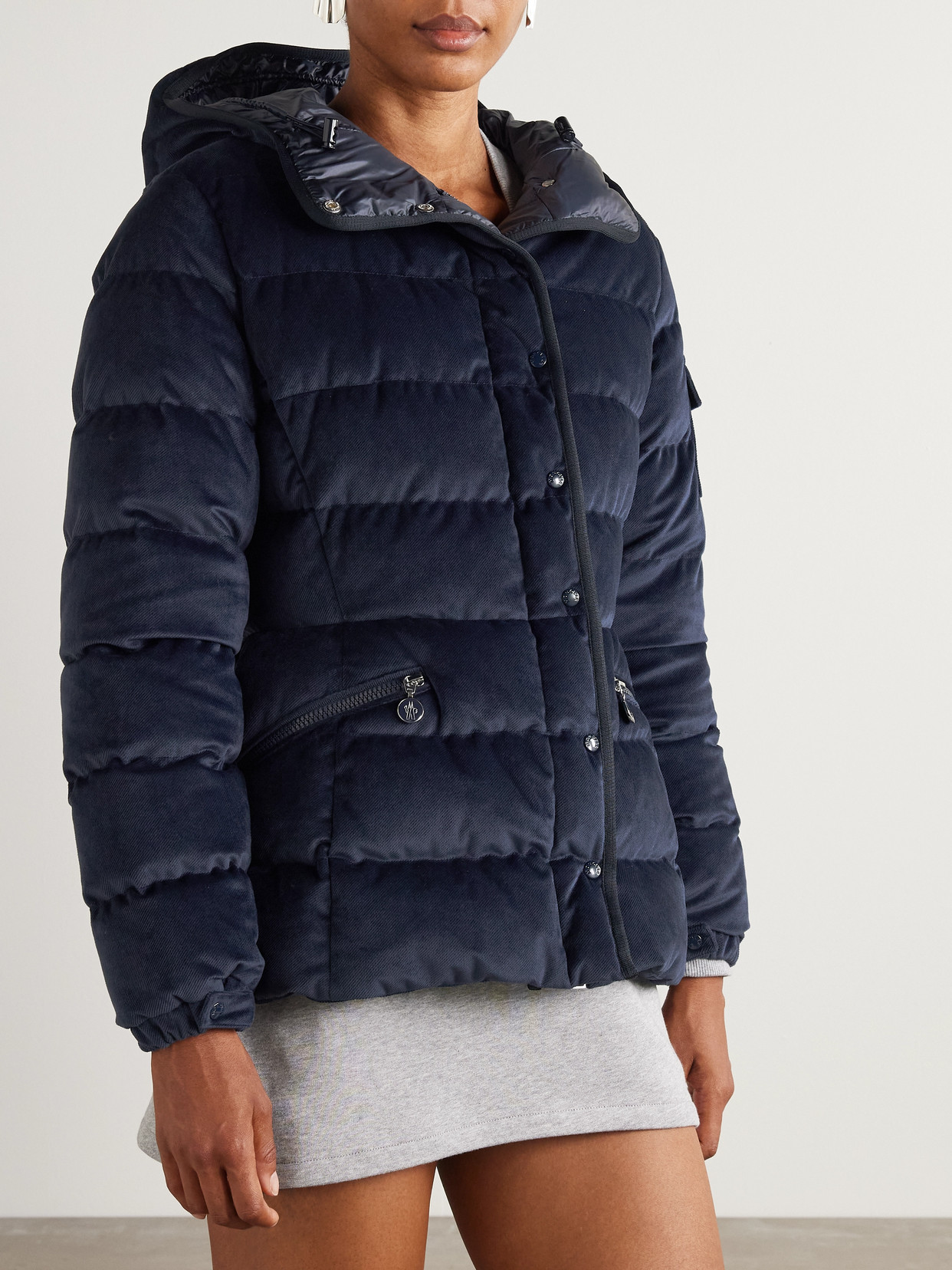 Moncler Barante Quilted Velour Hooded Down Jacket