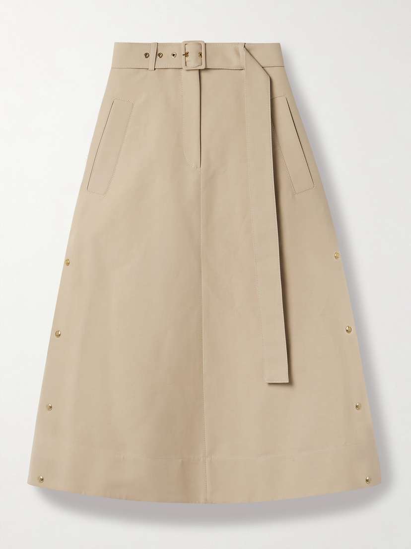 Moncler Belted Cotton-gabardine Midi Skirt