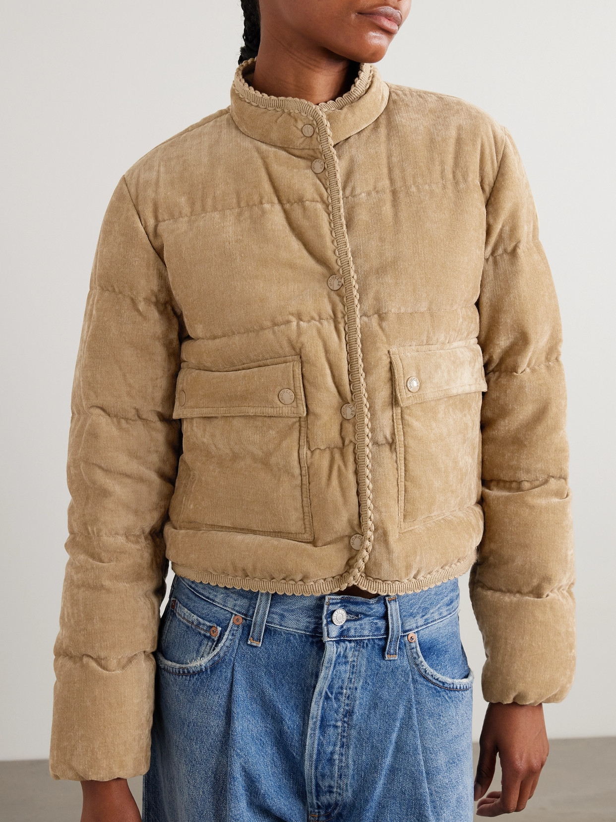 Moncler Essarts Ricrac-trimmed Quilted Padded Down Corduroy Jacket In Multi