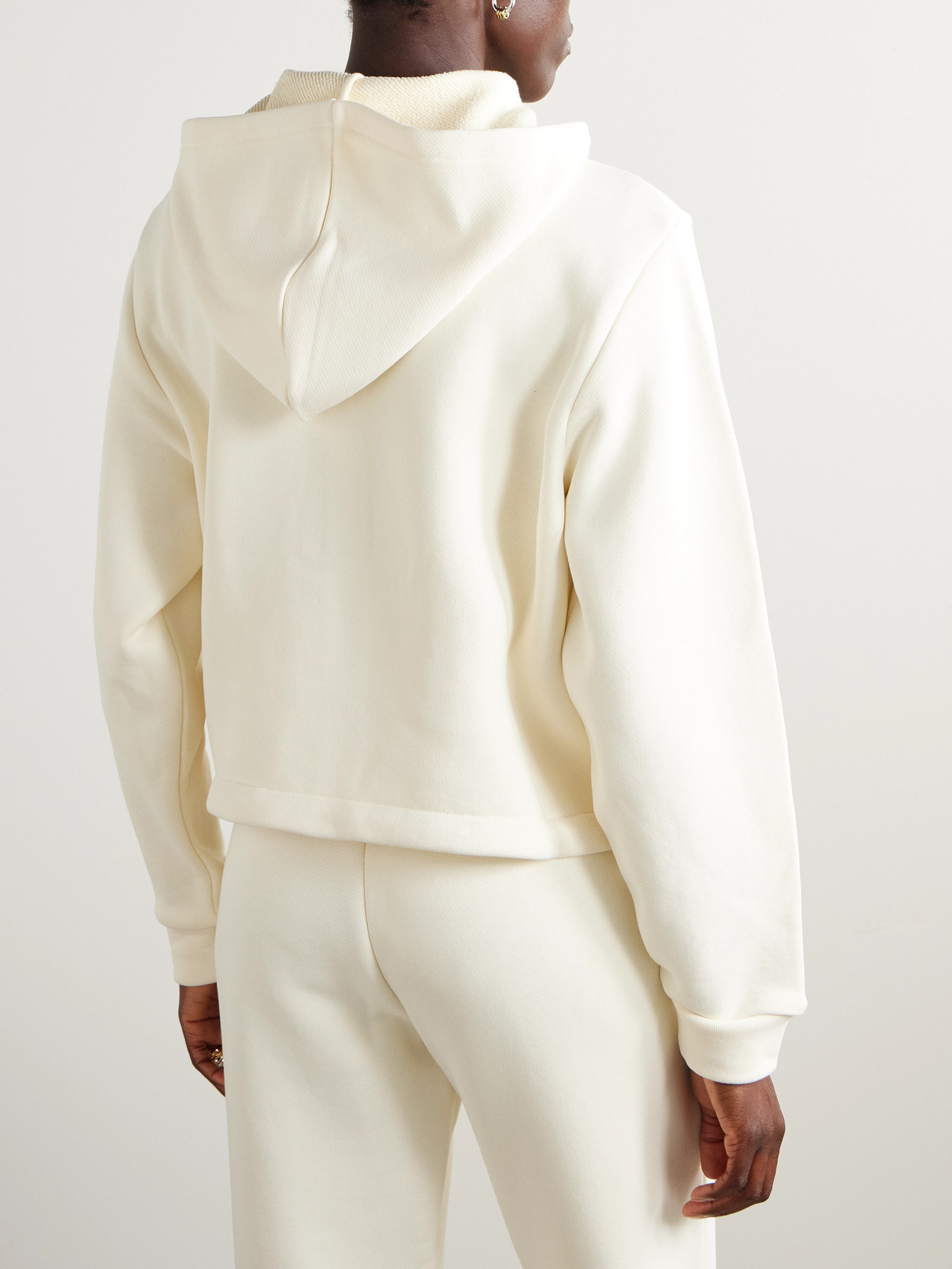 Moncler Ribbed Knit-trimmed Cotton-blend Jersey Hoodie In Neutral