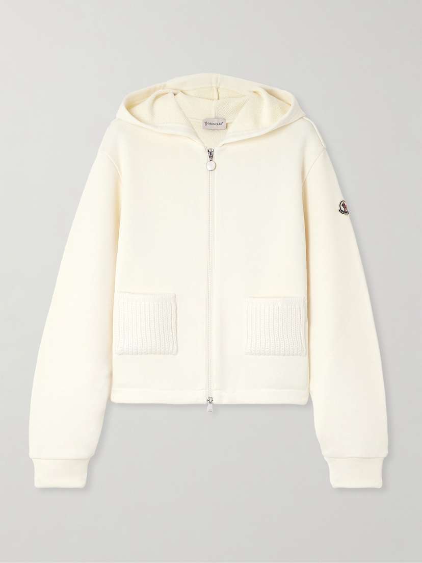 Moncler Ribbed Knit-trimmed Cotton-blend Jersey Hoodie