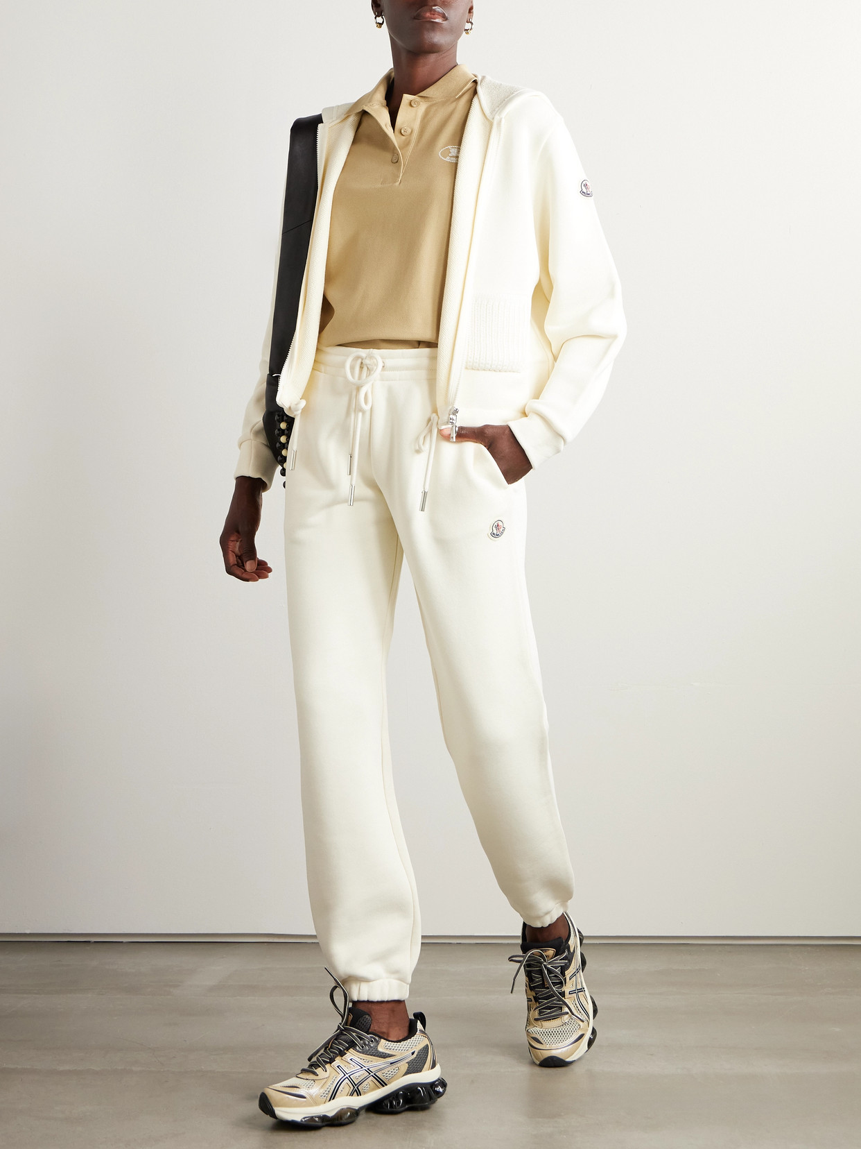 Moncler Ribbed Knit-trimmed Cotton-blend Jersey Hoodie In Neutral