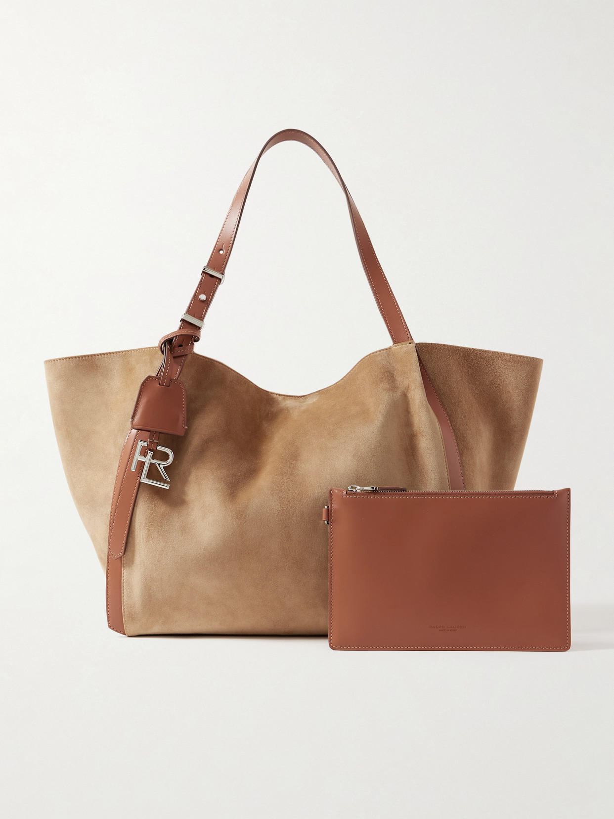 Ralph Lauren 888 Leather-trimmed Suede Tote In Brown