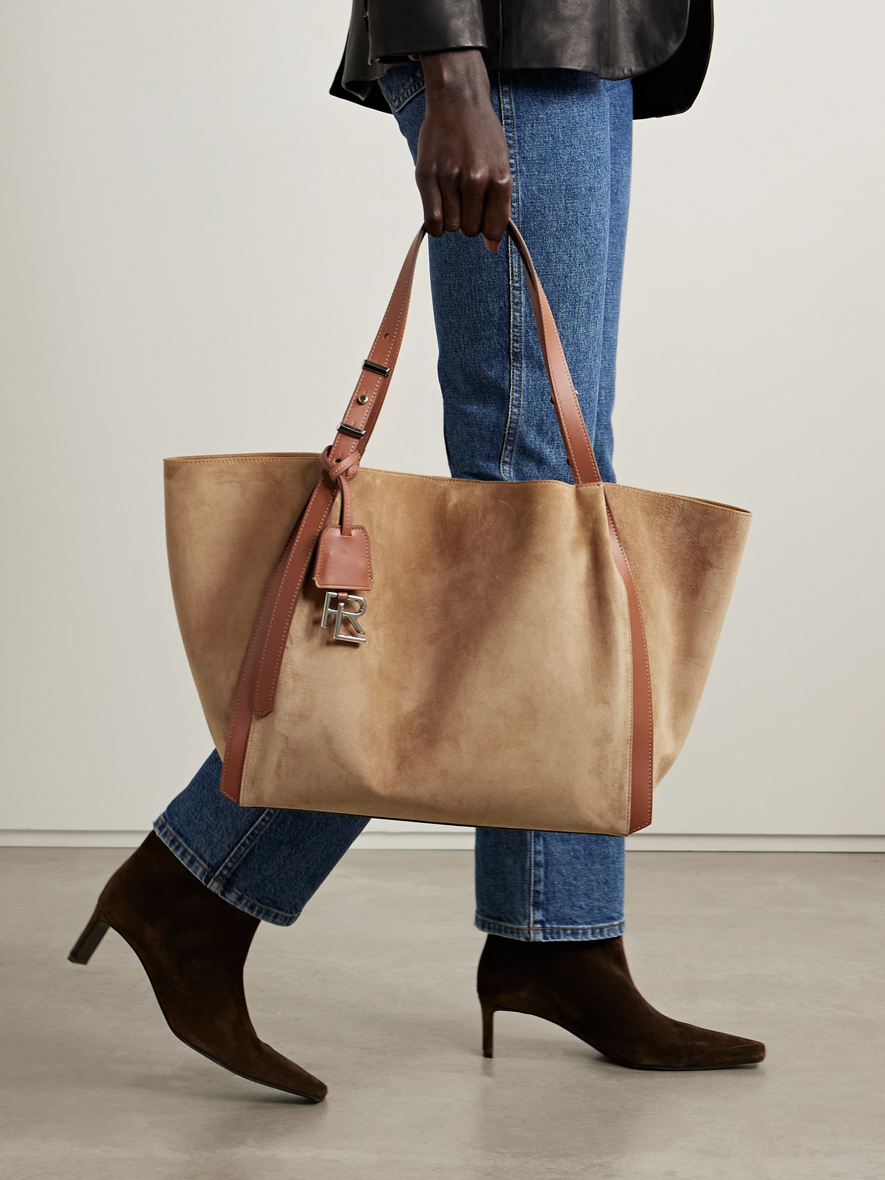 Ralph Lauren 888 Leather-trimmed Suede Tote In Brown