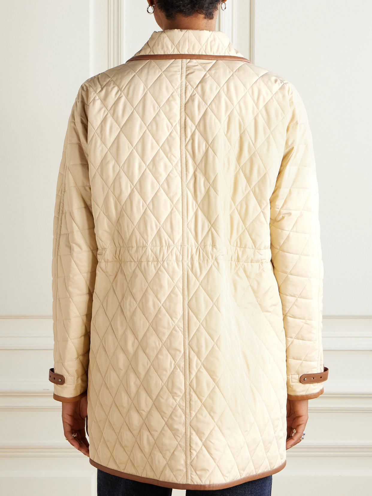 Ralph Lauren Saundra Leather-trimmed Padded Shell Jacket In Brown