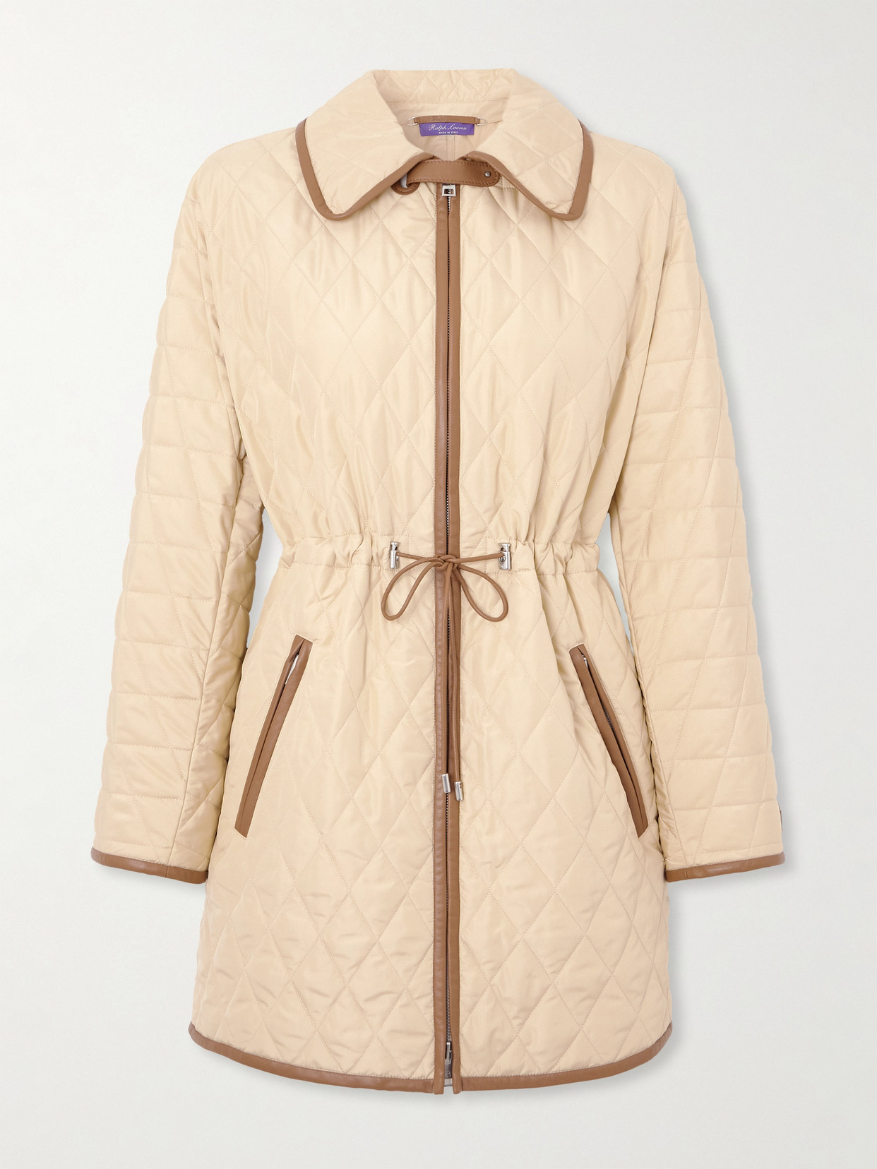 Ralph Lauren Saundra Leather-trimmed Padded Shell Jacket In Brown