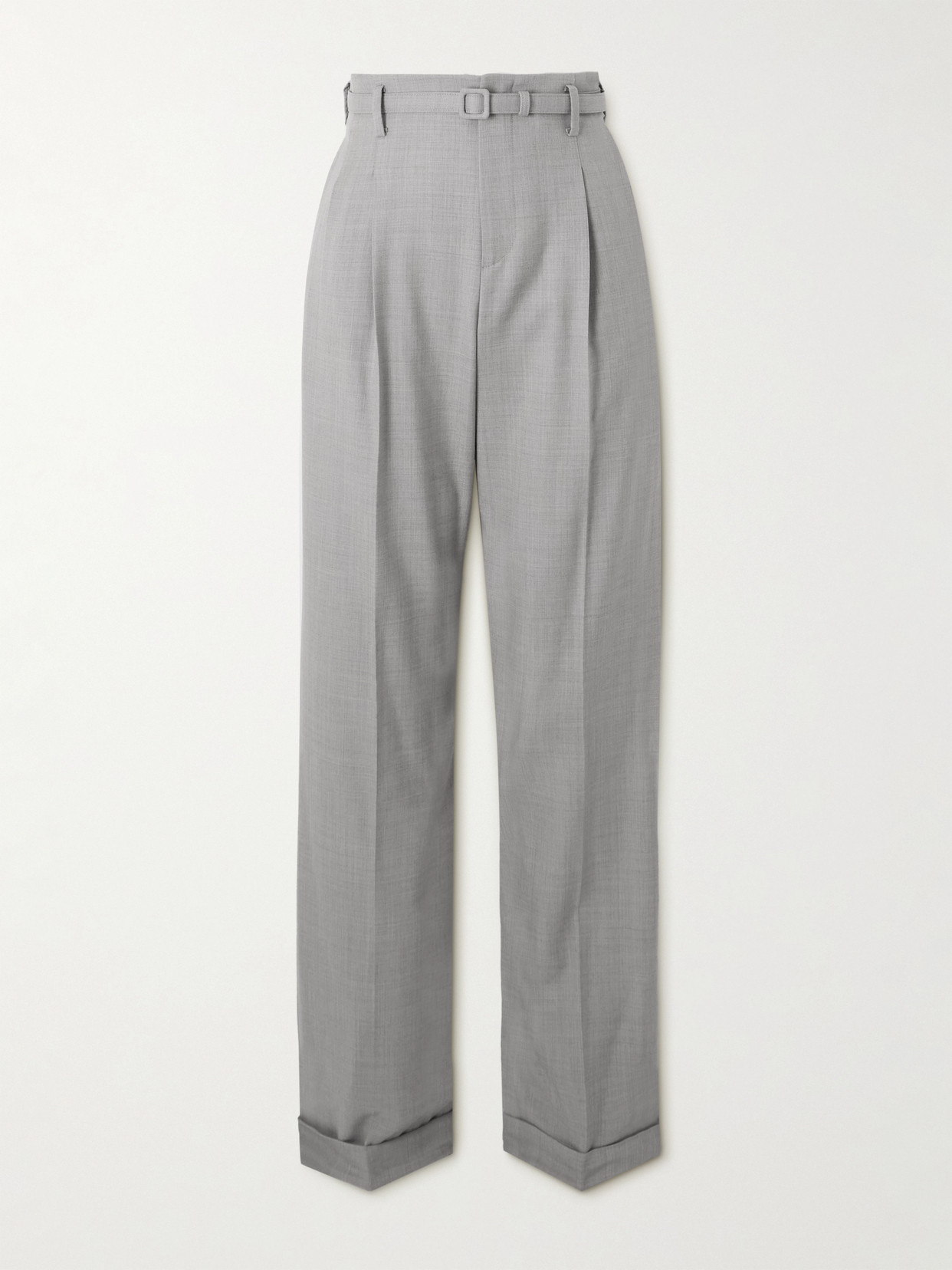 Ralph Lauren Stamford Pleated Wool Straight-leg Pants In Gray