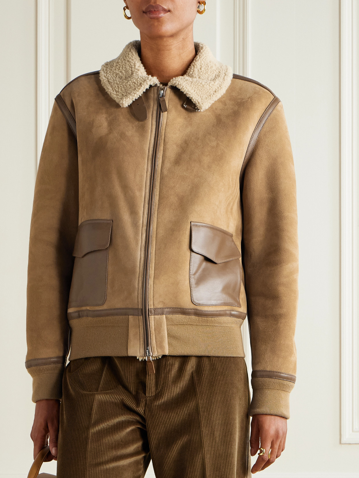 Ralph Lauren Morrison Shearling-trimmed Suede Jacket In Brown