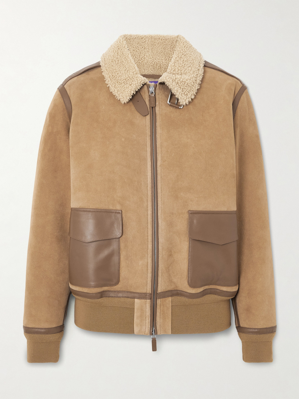Ralph Lauren Morrison Shearling-trimmed Suede Jacket In Brown