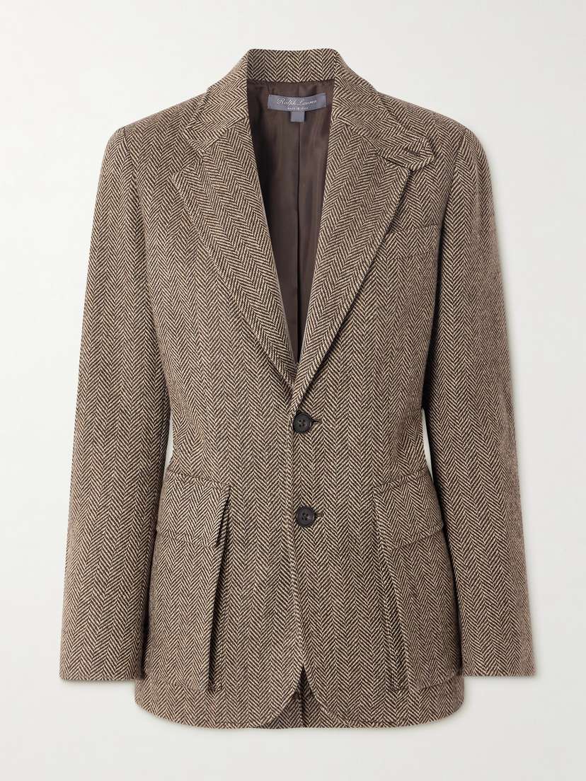 Ralph Lauren Collection Preston Ii Suede-trimmed Herringbone Cashmere And Silk-blend Tweed Blazer
