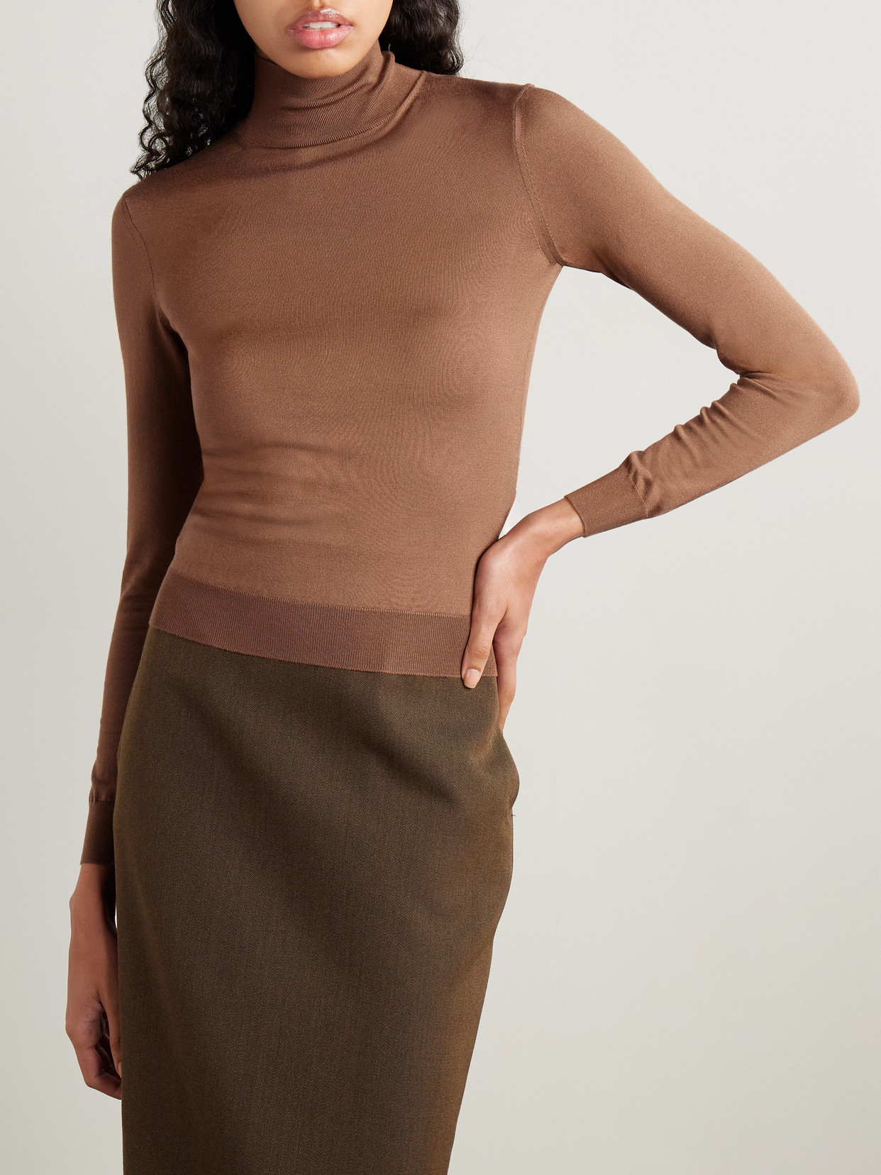 Ralph Lauren Silk-blend Turtleneck Sweater In Brown