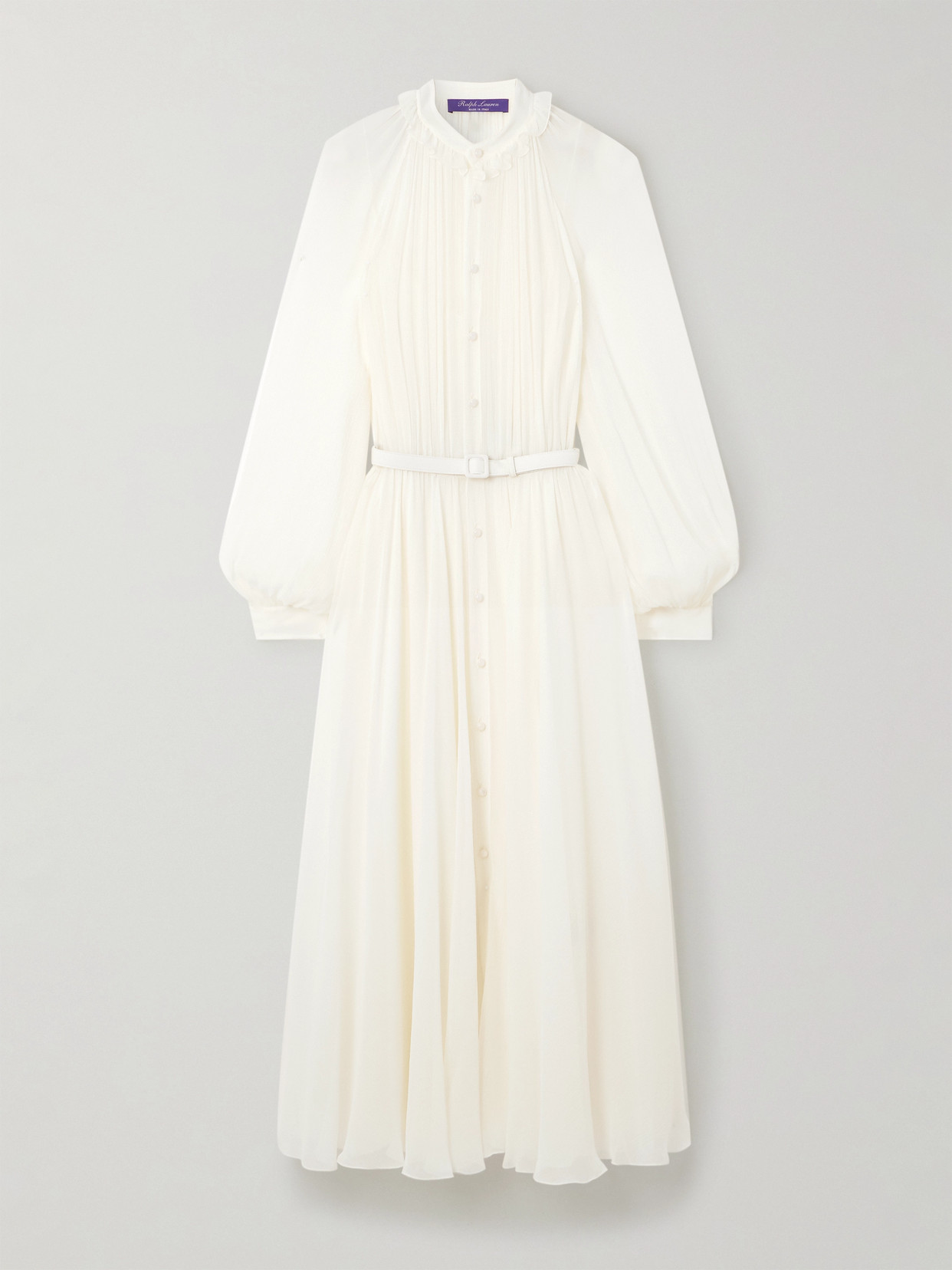Ralph Lauren Grantly Belted Pleated Silk-crepon Midi Dress In White