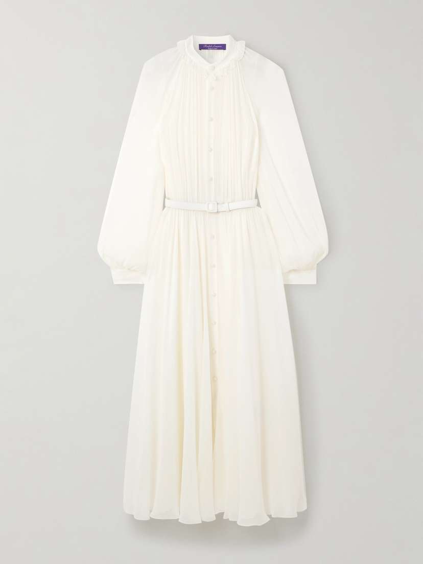 Ralph Lauren Collection Grantly Belted Pleated Silk-crepon Midi Dress