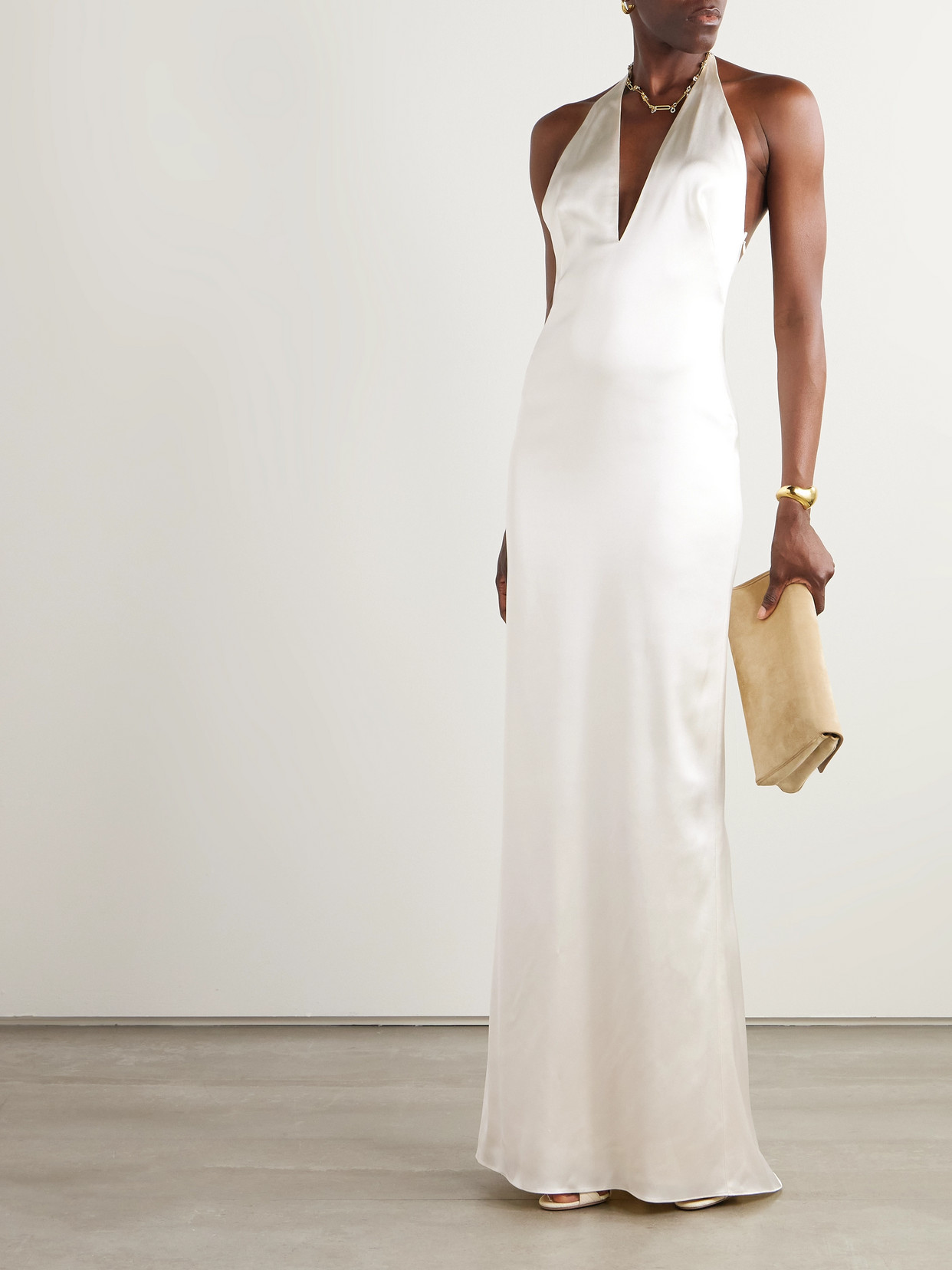 Ralph Lauren Halterneck Backless Gown In White