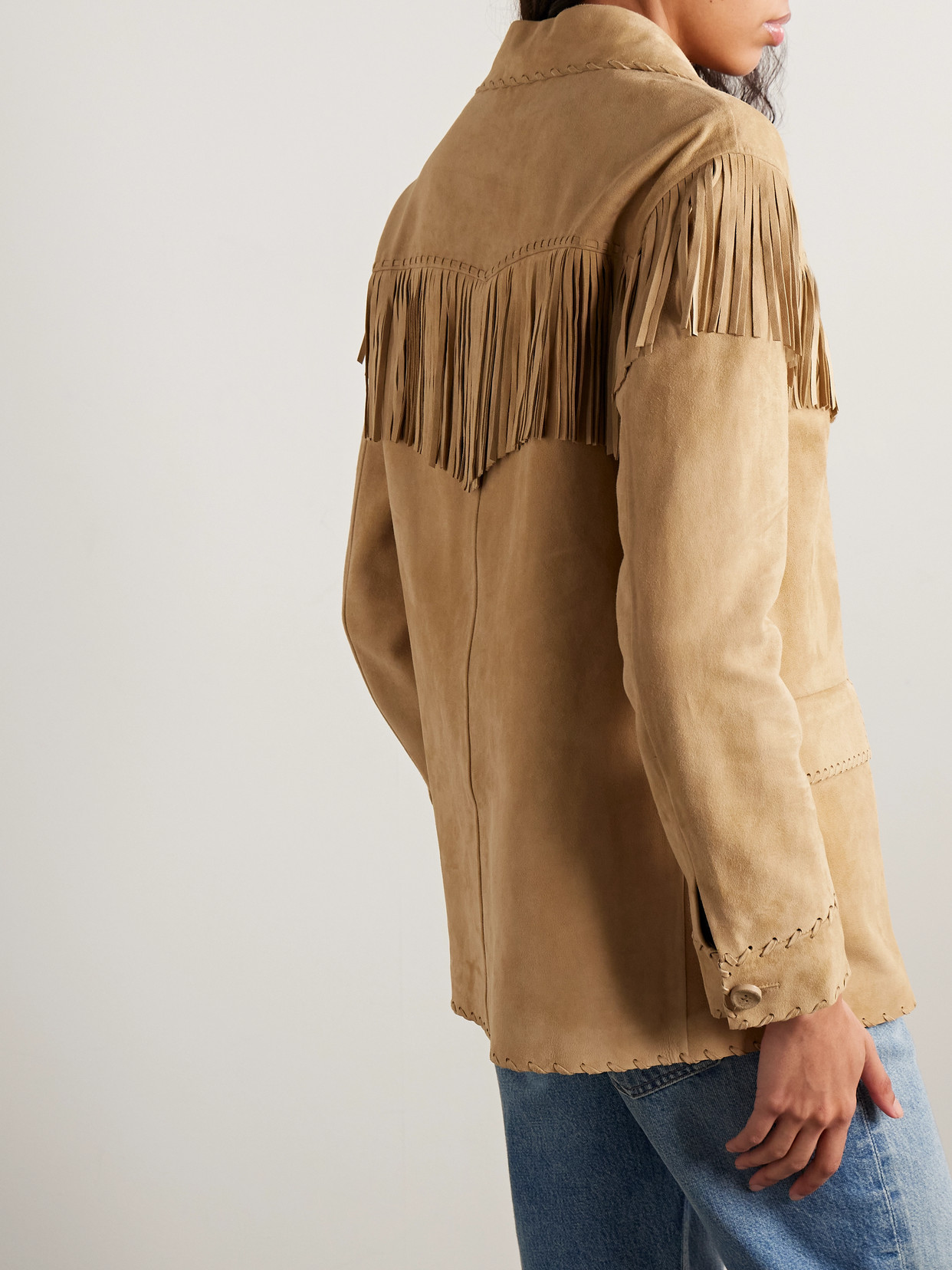 Ralph Lauren Ryland Fringed Suede Jacket In Brown