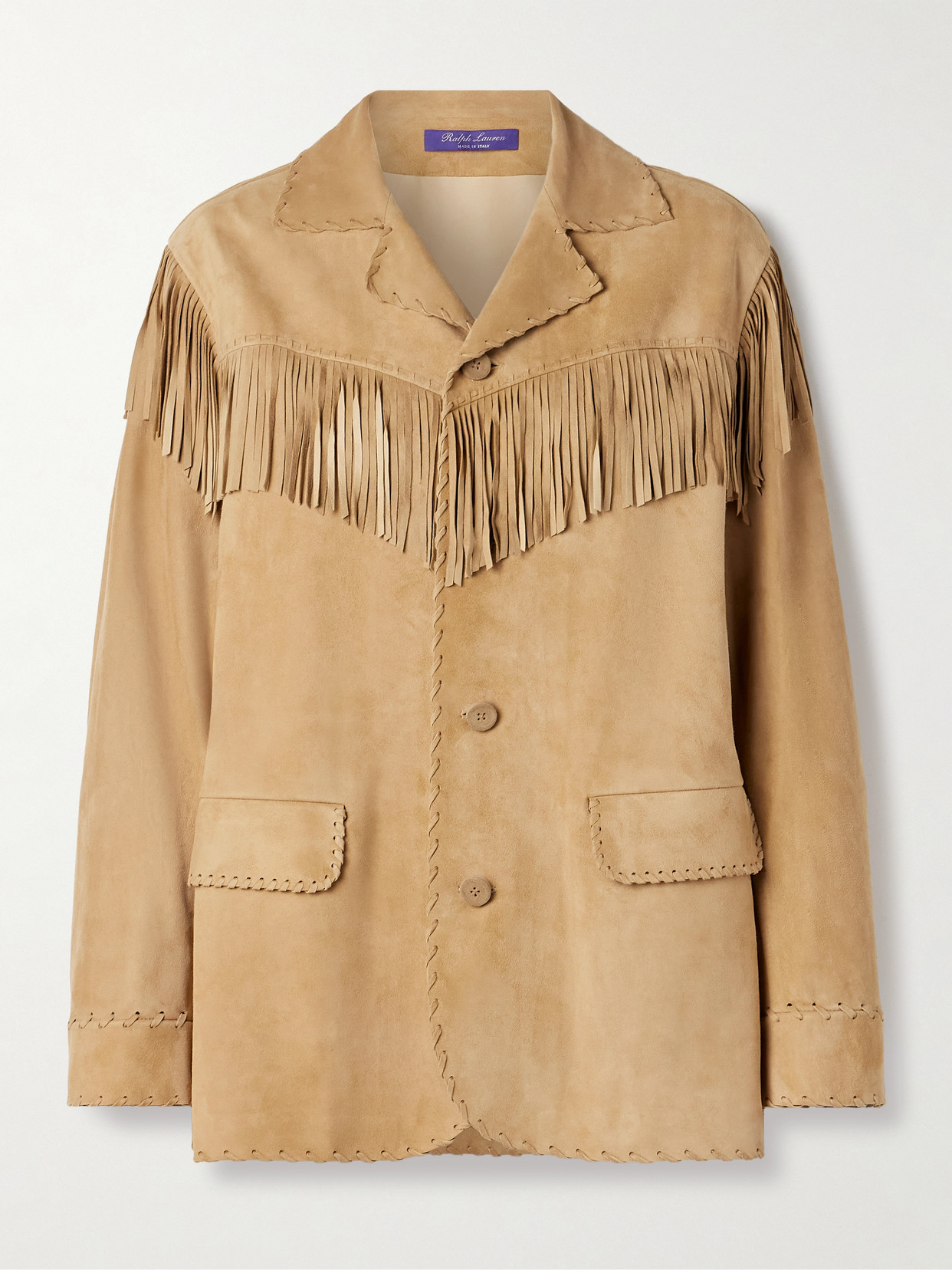 Ralph Lauren Ryland Fringed Suede Jacket In Brown