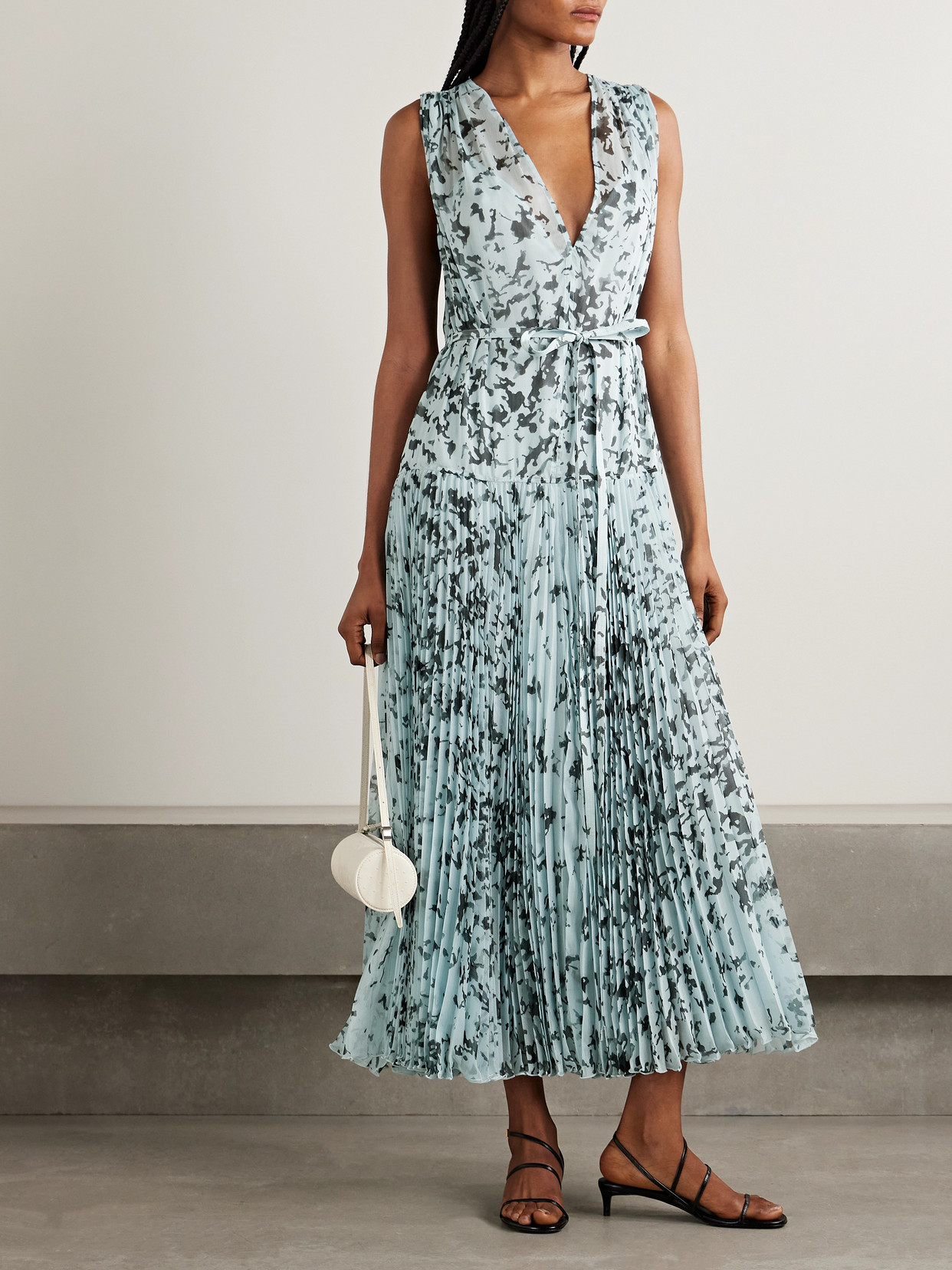 PROENZA SCHOULER PAT PLEATED PRINTED CREPON MAXI DRESS 