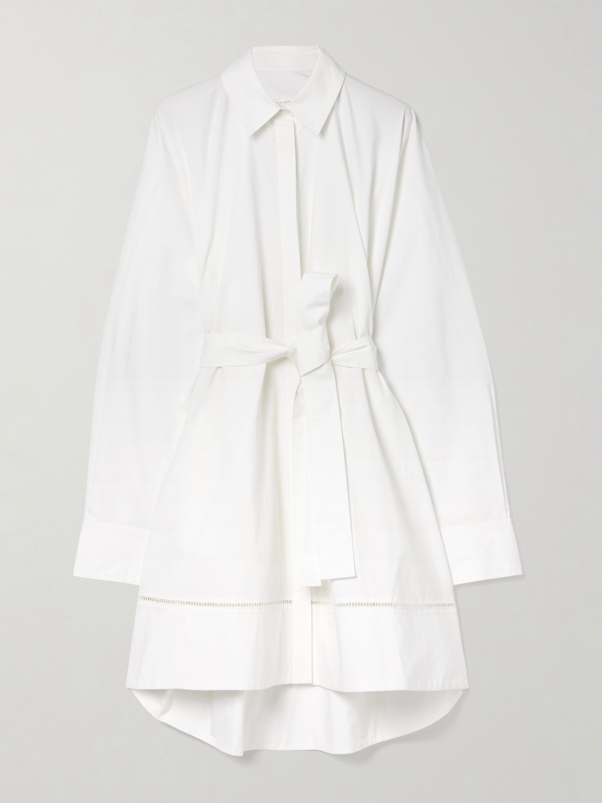 Proenza Schouler Sammy Belted Crochet-trimmed Cotton-blend Poplin Mini Shirt Dress